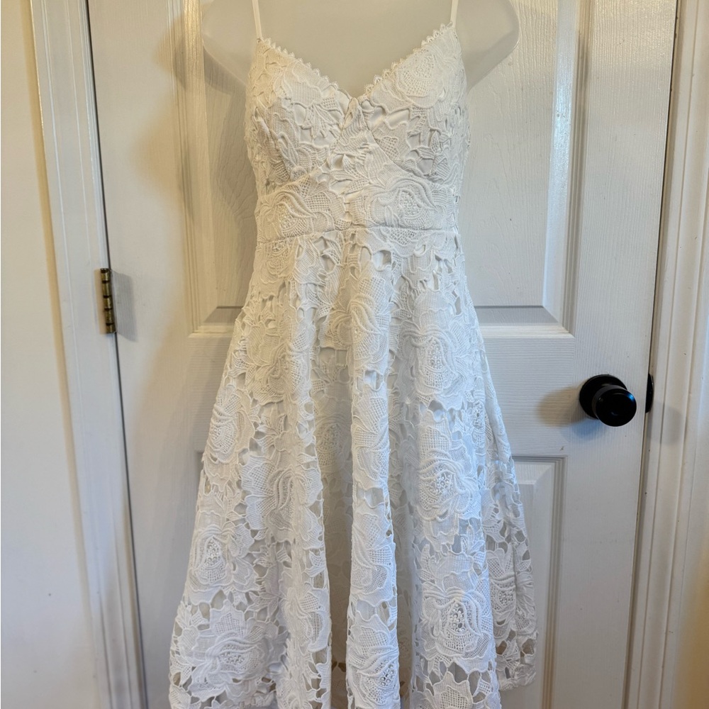 Lulu's White Lace Midi Dress